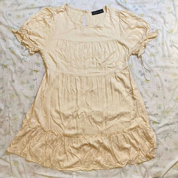 New Azazie Sunny Day Feeling Apricot Tiered Puff Sleeve Mini Dress - Picture 1 of 13